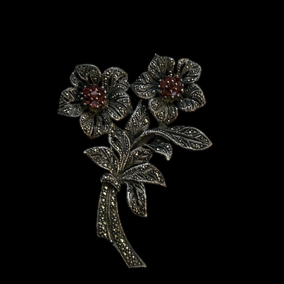 Like NEW Beautiful, Vintage, Flowers Marcasite with Sterling Silver 3" x 2" - Picture 1 of 2